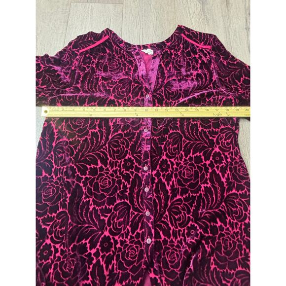 Sundance Velvet Burnout Floral Button Down Blouse Top Pink Purple Sz Small - Picture 4 of 8